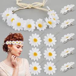 BETESSIN Blumen Haarband Damen Mädchen Sonnenblumen Stirnband mit 6 Gänseblümchen Haarspangen 5 Haarnadeln Blumen Haarschmuck Hochzeit Reise Strand Fotografie Karneval Copslay Party von BETESSIN