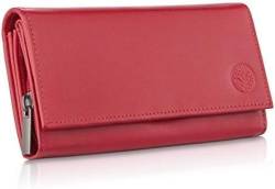 BETLEWSKI® - Geldbörse für Damen aus Leder - RFID Blocker Karten Portemonnaie - Geldbeutel Damen mit Zertifikat - Ledergeldbörse mit vielen Kartenfächer und Münzfach in Rot von BETLEWSKI