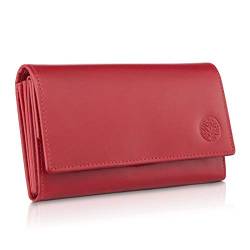BETLEWSKI - Geldbörse für Damen aus Leder - RFID Blocker Karten Portemonnaie - Geldbeutel Damen mit Zertifikat - Ledergeldbörse mit vielen Kartenfächer und Münzfach in Rot - 16,5 x 9,7 x 3,5 cm von BETLEWSKI