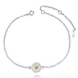 BETOY s925 Silber Gänseblümchen Halskette, Weibliche Chrysantheme/Sonnenblumen Anhänger, Schlüsselbein/Clavicle Kette für Frauen Mädchen Valentinstag/Geburtstagsgeschenk von BETOY