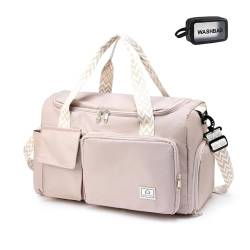 Kleine Sporttasche für Damen, Reisetasche, Handgepäck, Wochenendtasche mit Schuhfach, 32#Beige, Turnbeutel und Kulturbeutel von BEULPTN