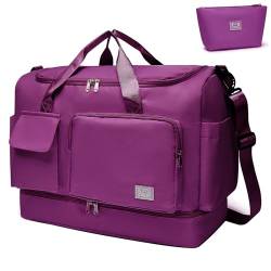 Kleine Sporttasche für Damen, Reisetasche, Handgepäck, Wochenendtasche mit Schuhfach, A11#Purplish Red, Weekender Bag & Kulturbeutel von BEULPTN