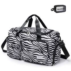 Kleine Sporttasche für Damen, Reisetasche, Handgepäck, Wochenendtasche mit Schuhfach, Z1#Black Zebra, Turnbeutel und Kulturbeutel von BEULPTN