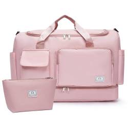 Kleine Sporttasche für Damen, Reisetasche mit Schuhfach, A2#pink, Weekender Tasche&Kulturbeutel von BEULPTN