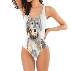 BEUSS Malerei Kunst Aquarell Hund Badeanzug Damen Badeanzüge Einteilier Bademode Sportlich Schwimmanzug Monokini für Mädchen von BEUSS