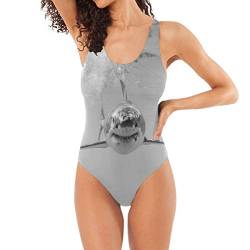 BEUSS Meeresweiß Abstrakter Hai Badeanzug Damen Badeanzüge Einteilier Bademode Sportlich Schwimmanzug Monokini für Mädchen von BEUSS