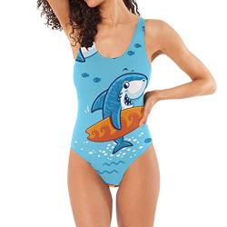 Cartoon Blauhai Fisch Badeanzug Damen Badeanzüge Einteilier Bademode Sportlich Schwimmanzug Monokini für Mädchen von BEUSS