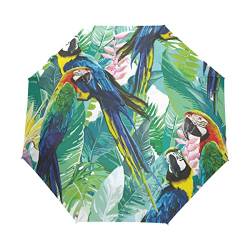 Papagei Tropischer Pflanzenvogel Regenschirm Auf-Zu Automatik Taschenschirm Winddichter Umbrella Klein Leicht Schirm Kompakt Schirme für Jungen Mädchen Reise Strand Frauen von BEUSS