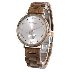 BEWELL Herren-Armbanduhr aus Holz, Quarz-Uhrwerk, Holz und Edelstahl, handgefertigt, stilvolle Armbanduhr, Black Walnut, von BEWELL