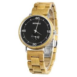 BEWELL Herren Mode Minimalistisch Quartz Armbanduhr Natürliche Hölzerne Uhr für Männer Jungen(buchsbaum) von BEWELL