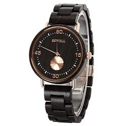 BEWELL Herren Mode Minimalistisch Quartz Armbanduhr Natürliche Hölzerne Uhr für Männer Jungen(schwarz) von BEWELL