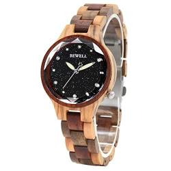 BEWELL Holz Uhren für Frauen Gypsophila Start Dust Dail Bunte Minimalistische Quarz Uhrwerk Luxus Holz Armbanduhr von BEWELL