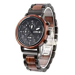 BEWELL Holzuhren für Herren Business sehen Casual Kombinierte Armbanduhr aus Holz und Edelstahl von BEWELL