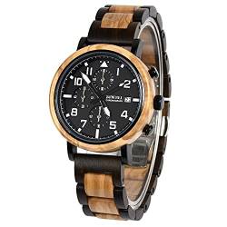 BEWELL Holzuhren für Herren Business sehen Casual Kombinierte Armbanduhr aus Holz und Edelstahl von BEWELL