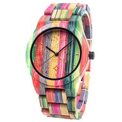 BEWELL Men's Wooden Watches Analogue Japanese Quartz Watch with Bamboo Bracelet Round Timepiece (Multicolour 1) von BEWELL