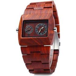 Bewell Herren-Armbanduhr, personalisierbar, Holz-Gravur, doppeltes Uhrwerk, großes Zifferblatt RED Sandalwood von BEWELL
