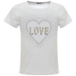 BEZLIT Mädchen Glitzer T-Shirt Herz Motiv Oberteil Kunst-Perlen 22538 Weiß 128 von BEZLIT