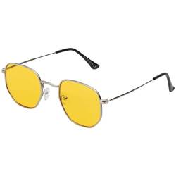 Damen Herren Sonnen Brille Eckige Piloten Form Metallrahmen 30561 (Gelb) von BEZLIT