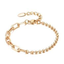 BFACCIA 18 Karat Gold Kettenarmbänder Perlen Gliederarmband Geschichtet Stapelbar Verstellbare Armbänder Mehrere Anhänger Personalisierter Schmuck für Frauen Teenager Mädchen Geschenke (Style6) von BFACCIA