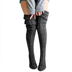 BFACCIA Overknee-Socken aus Wolle gestrickt warm Zopfmuster flauschige Socken Herbst Winter modisch Stiefelsocken Strumpfhose einfarbig Damen Mädchen Geschenk von BFACCIA