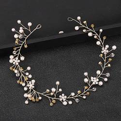 Kristall-Perlen-Stirnbänder für Frauen, Braut, Hochzeit, Haar-Accessoires, handgefertigt, Braut-Haarschmuck – Gold von BFAUNRY
