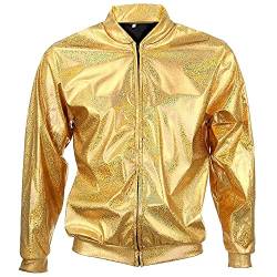 BFD Bomberjacke für Herren und Damen, metallisch, glänzend, leicht, schmale Passform, Silberfarben/Goldfarben Gr. XL, Gold Holographic von BFD