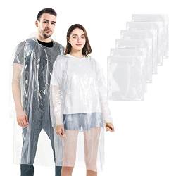 6 Stück Regenponcho für Erwachsene, wasserdicht, Einweg-Regenmäntel für Damen Herren, wasserdichter Outdoor-Poncho mit Kapuzen, transparenter Poncho aus Kunststoff, Festival-Regenmantel für Camping von BFONS