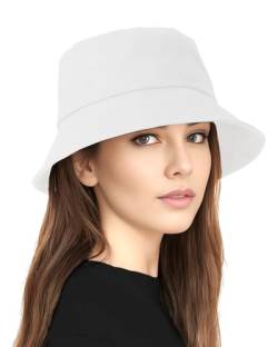 BFONS Unisex Eimer Hut für Frauen Männer Baumwolle Sommer Sonne Strand Hut, Denim verpackbar Fischer Cap für Casual, Reisen, Sport, weiß von BFONS