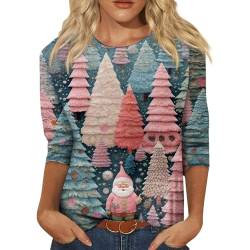 BFTHWY Weihnachten Shirts Für Frauen 3/4 Ärmel Rundhals Rosa Pullover Tops Mode Weihnachten Lustige Santa Claus Bluse Weihnachts Oberteile Damen von BFTHWY