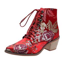 BFYSFBAIG Cowgirl-Stiefel für Damen lässige Absätze modische römische Lederschuhe Stiefel Kurze Stiefel Elegante klobige Wanderstiefel Damen-Slip-on-Oxfords-Schuhe von BFYSFBAIG