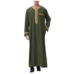 BFYSFBAIG Herren Kaftan Langarm Kaftan Dubai Robe Mittlerer Osten Ethnisch Kandoura Stil Dishdasha Araber Thobe Arabische Kleidung Lang Thobe Herren mit Taschen Universal Fit (AG, S) von BFYSFBAIG