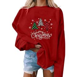 Weihnachtspullover Damen Merry Christmas Sweatshirt Lustig Baumwolle Weihnachten Frauen Weihnachts Xmas Pullover Weihnachtspulli Teenager Mädchen Tops (Z114-1-Red, S) von BFYSFBAIG