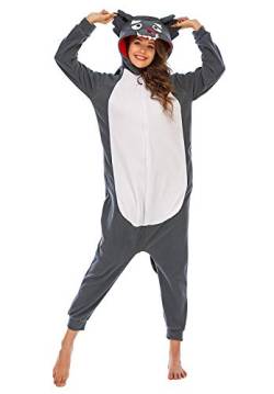 BGOKTA Onesie Tier Damen Sleepwear Erwachsene Hoodie Wolf Kostüm Cosplay Tier Jumpsuit Pyjamas Tieroutfit, LTY33,L von BGOKTA