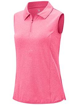 BGOWATU Damen Ärmellos Golf Poloshirts 1/4 Reißverschluss Tennis Tank Tops mit Kragen UV Schutz Schnell Trocknen, rosy red, Klein von BGOWATU
