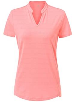 BGOWATU Damen Golf Polo Shirts Kurzarm V-Ausschnitt Kragenlos T-Shirt Dry Fit Leichte Tops - Pink - XX-Large von BGOWATU