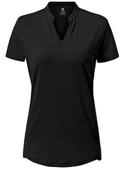 BGOWATU Damen Golf Polo Shirts Kurzarm V-Ausschnitt Kragenlos T-Shirt Dry Fit Leichte Tops - Schwarz - XX-Large von BGOWATU