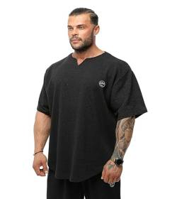 BGSM Herren Oversize T-Shirt Bodybuilding Lifting Cardio Rag Top Dicker Stoff Strukturiertes Active T-Shirt, Dark, L von BGSM