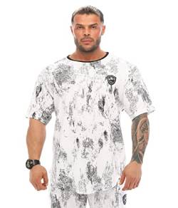Herren Oversize T-Shirt 100% Baumwolle Gym Rag Top Active Tee, Weiss/opulenter Garten, 5X-Groß von BGSM