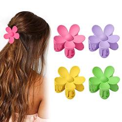 4 Stück Blumen Haarklammer, Matte Flower Hair Clips für Frauen und Mädchen, Niedliche Bunte Haarspange für Damen Dünnes Haar/Mitteldickes Haar, Rutschfeste, Kunststoff Haarklammern von BH-MISSTARS