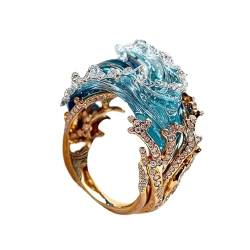 BHANAY Schmuckset „Ocean's Oath“, Set mit Ohrringen und Ringen mit Meereswellen, Schmuckset mit Halsketten und Ohrringen mit Meereswellen, Meereshalskette für Frauen, perfekte Strandgeschenke (Ring) von BHANAY