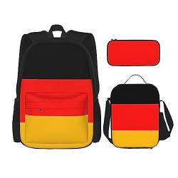 Deutschland Flagge Rucksack 3-teilig Schulranzen mit Brotdose und Federmäppchen Set :>> Geeignet für Jungen und Mädchen, Schwarz , Einheitsgröße, Kinderrucksack von BHCASE