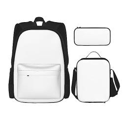 Einfarbiger weißer Rucksack 3-teilige Schultasche mit Lunchbox und Federmäppchen Set :>> Geeignet für Jungen und Mädchen, Schwarz , Einheitsgröße, Kinderrucksack von BHCASE