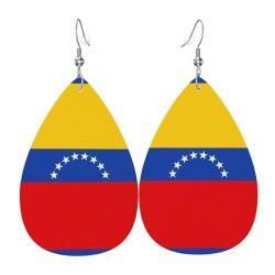 Modische Ohrringe in Tropfenform mit Flagge von Venezuela, stilvoll und schön, leicht, baumelnd für Damen und Mädchen, Einheitsgröße, Leder von BHCASE