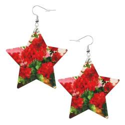 Modische Stern-Ohrringe mit roten Geranien, stilvoll und schön, leicht, baumelnd für Damen und Mädchen, Einheitsgröße, Leder von BHCASE