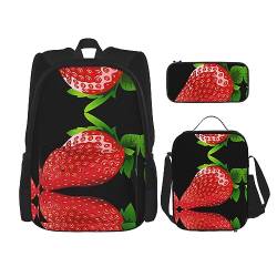 Tasche Rucksack Crossbody Lunch Bag Pen Bag Set - Robust, langlebig und modisch leichtes Design Erdbeere Clipart Muster von BHCASE
