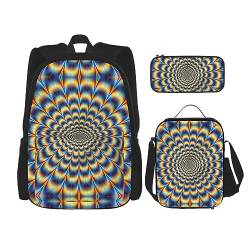 Tasche Rucksack Crossbody Lunch Bag Pen Bag Set - Robust, langlebig und modisch leichtes Design Spirale optische Täuschung GIF Druck, Schwarz , Einheitsgröße von BHCASE