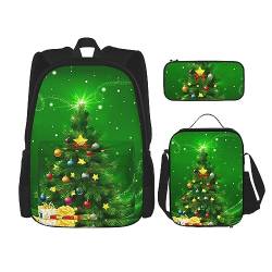 Tasche Rucksack Crossbody Lunch Bag Pen Bag Set - Robust, langlebig und modisch leichtes Design Weihnachtsbäume Geschenke Druck, Schwarz , Einheitsgröße von BHCASE