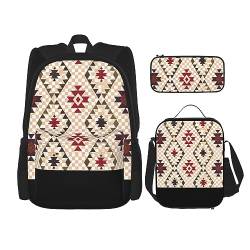 Tasche Rucksack Crossbody Lunch Bag Stifttasche Set - Robust, langlebig, modisch, leicht und geräumig, geometrischer Vektor-Druck, Schwarz , Einheitsgröße von BHCASE