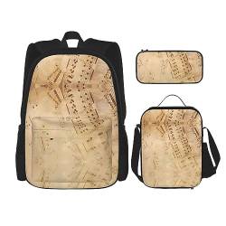 Tasche Rucksack Crossbody Lunch Bag Stifttasche Set - Robust, langlebig und modisch leichtes Design Noten in fünf Zeilen Druck von BHCASE