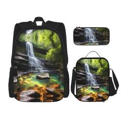 Tasche Rucksack Crossbody Lunch Bag Stifttasche Set - Robust, langlebig und modisch leichtes Design Wasserfall Ansichten Druck, Schwarz , Einheitsgröße von BHCASE